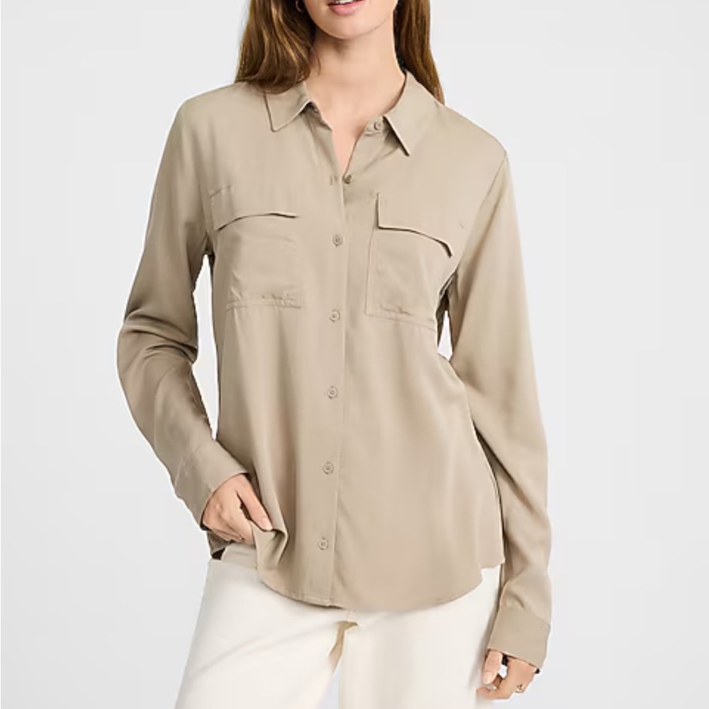 Express Long-Sleeve Button-Front Shirt Blouse - Pink Size XS